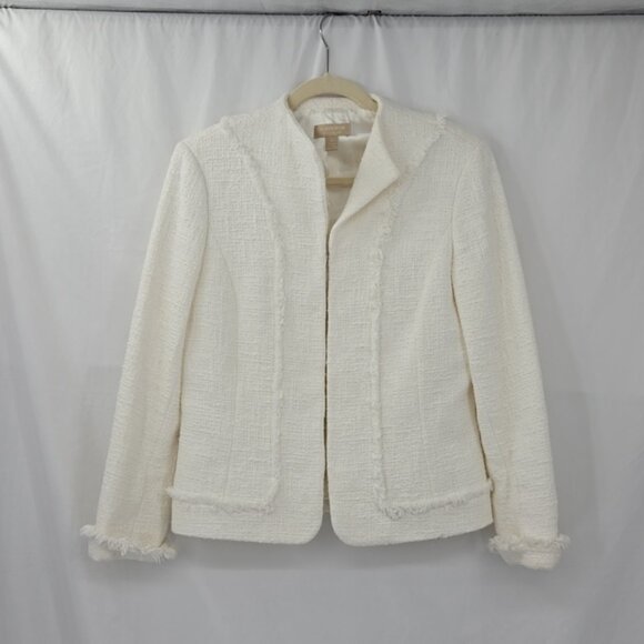 Nordstrom Studio 121 Tweed Frayed Hem Linen Cotton Jacket Women Blazer Medium - Picture 1 of 11